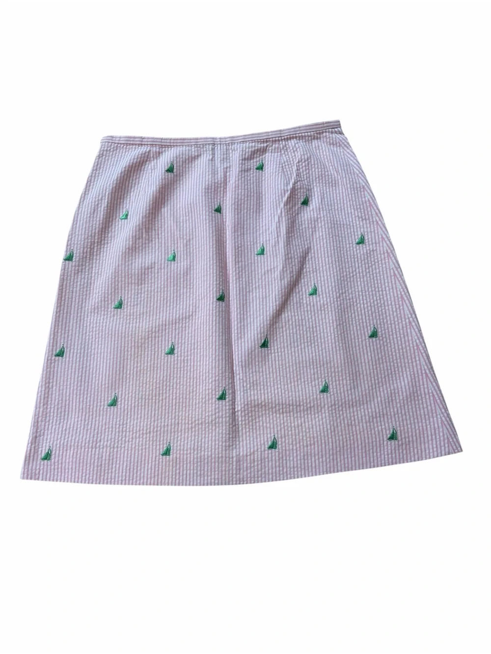 Brooks Brothers Pink and White Striped Seersucker Skirt with Sailboats